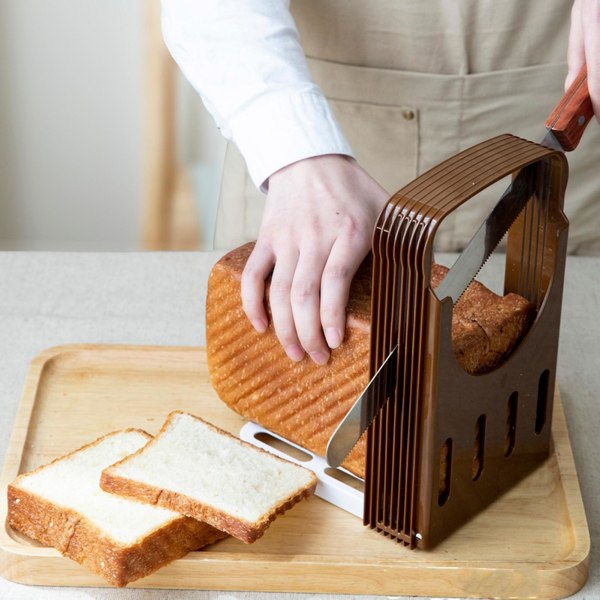 Sammenleggbar brødkutter med 4 tykkelsesalternativer Bakeverktøy Slitesterk justerbar brødskjærer Brødskjæringsguide