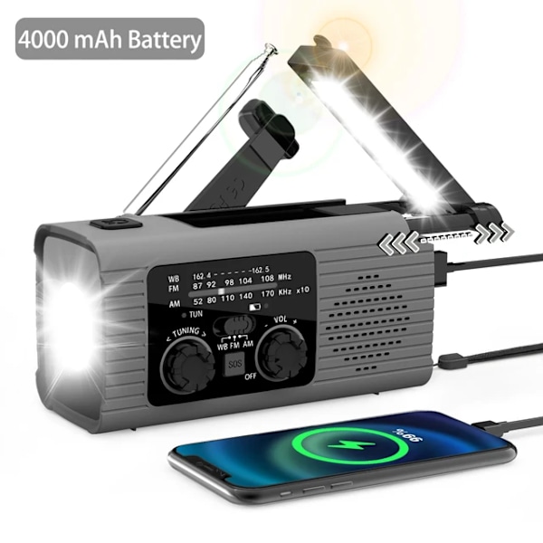 4000 mAh LED nødlys USB nødlys ny med lys radio utendørs camping radio solcellelading radio bærbar