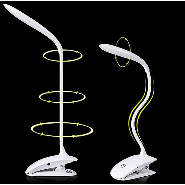 Læselampe, Børnebordlampe, USB Genopladelig Klips-på Læselampe, 3 Justerbare Farvetemperaturer og Lysstyrke til Seng, Barn, Læsning