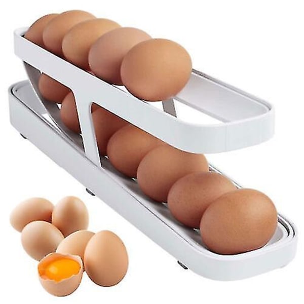 Kylskåp Äggdispenser Automatisk rullande ägghållare 2-vånings