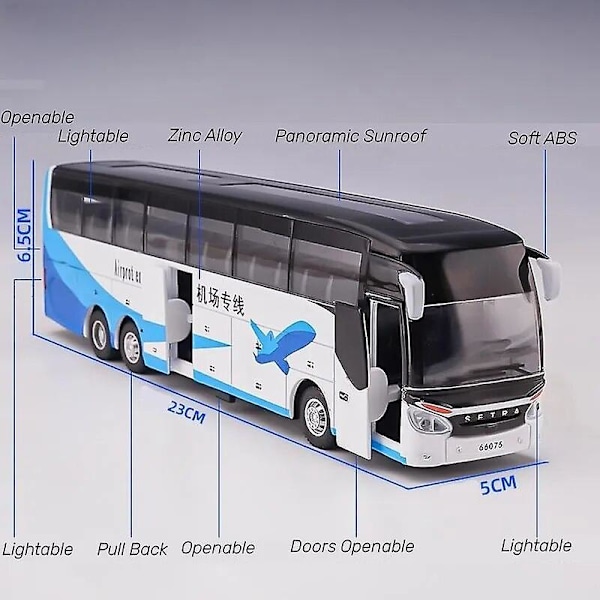 1/32 Setra Luksus Bus Legetøjsbil Diecast Miniaturmodel Træk Tilbage Lyd & Lys Pædagogisk Samling Gave Til Dreng Børn Blue