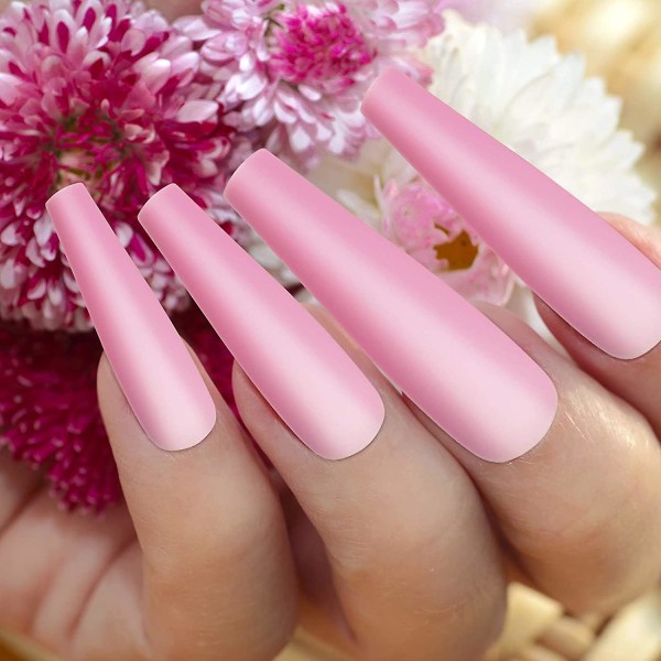 Matta långa falska naglar 100 st (rosa)
