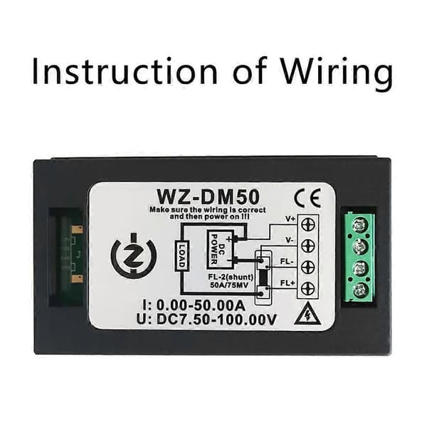 for DC 50A 5KW Digital Wattmeter Strømpanel Meter Monitor Strøm Energi Voltmeter Solcellepanel Meter LCD Batterimonitor