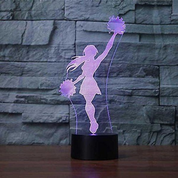 Wekity 3d Novelty Cheerleader Nattlampa 7 färgbyte Led Bordsbordslampa Akryl Flat Abs Base USB -laddare Heminredning Leksak Födelsedag Xmas Kid C