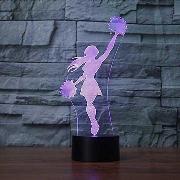 Wekity 3D Nyhet Cheerleader Nattlampa 7 Färgers Ändring LED Bordslampa Akryl Platt ABS Bas USB Laddare Heminredning Leksak Födelsedag Jul Barn C