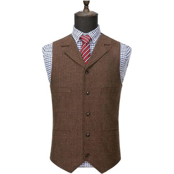 HERRINGBENS-TWEEDVEST TIL MÆND, RETRO V-HALS, ULD, TIL BAL GRÅ Grey Grey M