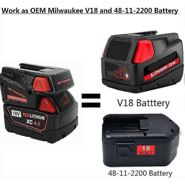Adapter til Milwaukee M18 batteri, konverter til Milwaukee V18 48-11-1830 48-11-2200 48-11-223 USB konverter elværktøj - YuJia