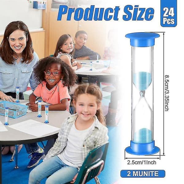 24 stk. 2 minutters sandtimer 2 minutters timer børnetimer timeglas akryl dækket timeglas sandur Blue