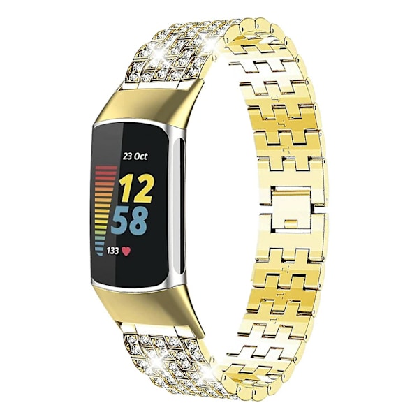 Ersättningsarmband för Fitbit Charge 3/4 med full strassdekor, smart klocka, metallarmband - Guld