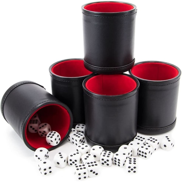 Bundle Of 5 Professional Dice Cups  Red Felt-lined, Quality Bicast Leather