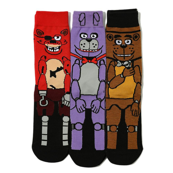 Fem nætter hos Freddy's inspirerede sokker Horror-spil Karakter tegneseriesokker Sjov nyhed Skræmmende sokker til kvinder Mænd Teenager Brown