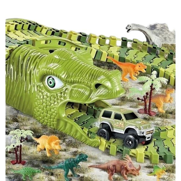 Stort Bilbanesæt til Børn - Dinosaur Grøn