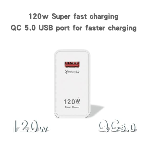 120W Hurtig Opladning USB Oplader, Hvid EU Strøm