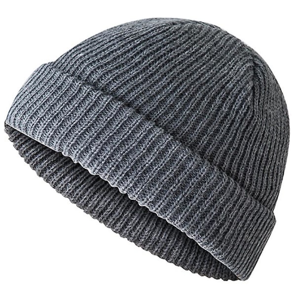 Miesten Mini Lyhyt Fisherman Pipo Pipo Ribbed Docker Knitted Skull Cap Grey