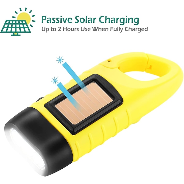 2 kpl käsikampinen taskulamppu, aurinkoenergialla toimiva ladattava led-hätätaskulamppu, ulkourheilun selviytymisdynamo taskulamppu keltainen