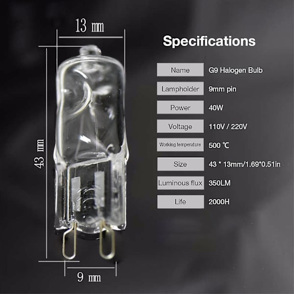 G9 Ovnslampe Høytemperaturbestandig Holdbar Halogenpære Lampe For Kjøleskap Ovner Vifter 40w A