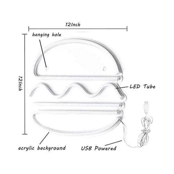 Hampurilainen Neonvalo Neonkyltti USB virtalähteenä seinätaidevalo Neon Decor Kodinsisustus juhliin K.