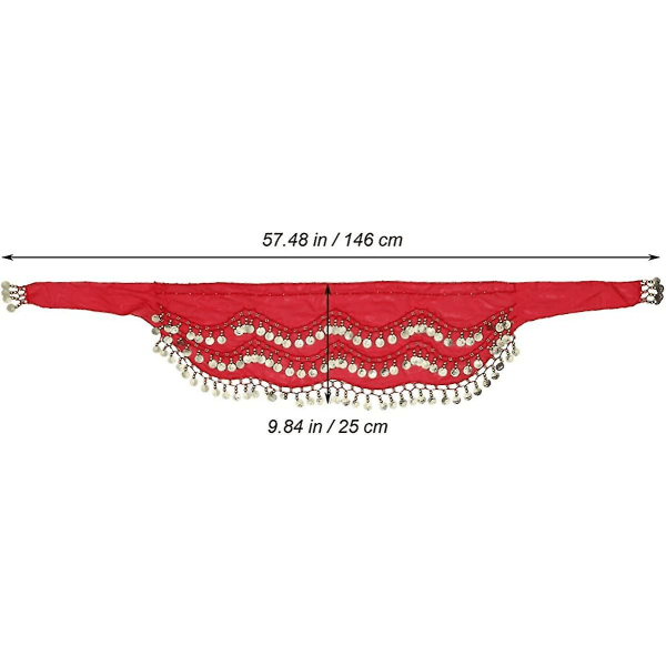 Mavedans tørklæde Tørklæde Bælte Bølgedraperet guldmøntnederdel omviklet med guldmønt Chiffondraperet mavedansbælte til kvinder piger (rød) (1 stk)
