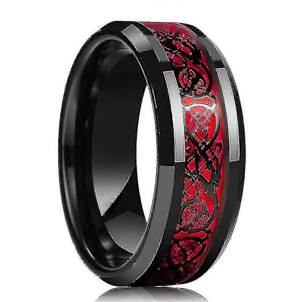 Mote Svart Wolfram Bryllup Keltisk Drage Ring Med Grønn/rød Zirkonia Punk Herre Rustfritt Stål Karbonfiber Par Ring Red Men 8