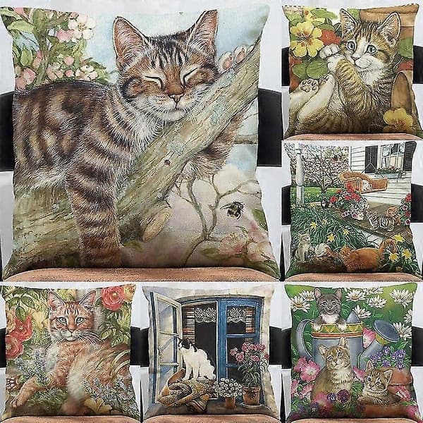 Pudebetræk med katteblomst i hør til sofa, seng, bil, café, kontorindretning 3