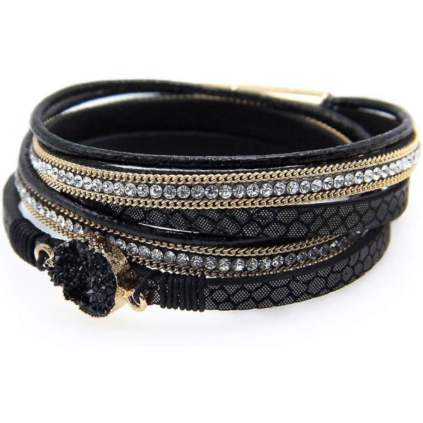 Lærmanchetter for kvinner, Boho Leopard flerlags krystallperler mansjettarmbånd smykker
