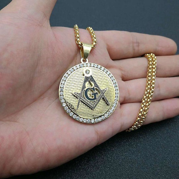 Ny klassisk punkstil Gullfarge Cubic Zirconia frimurer i rustfritt stål Halskjede Anheng sjarmtilbehør Smykkegave Gold