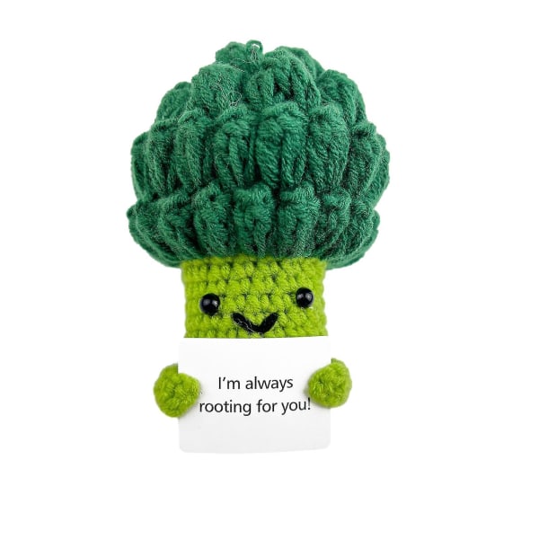 Hæklet broccolidukke med lykønskningskort Følelsesmæssig støtte Positivt liv strikning Lilla-farvet kartoffel grøntsagsdukke Stress Relief Comfort Legetøj Green