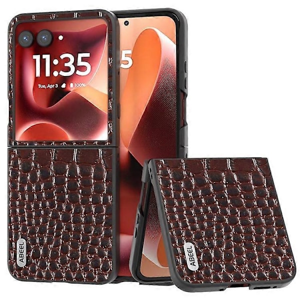 ABEEL Kompatibelt Skal för Motorola Razr 60 Ultra Krokodiltextur Äkta Läder Mobilskal Espresso