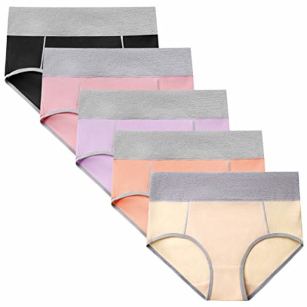 Bomullsunderkläder för damer med hög midja, mjuka och ventilerande trosor, stretchtrosor, normal & plus size 5-pack