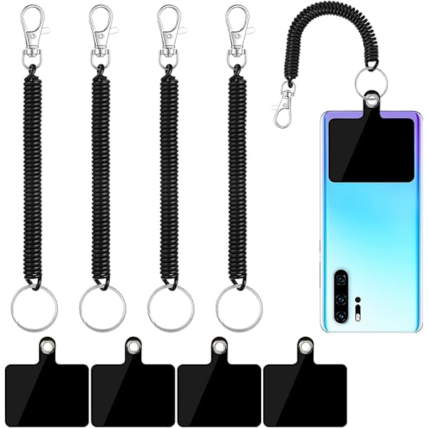 Teleskopisk telefonrem med anti-dropplåster, 4-pack universella elastiska remmar, 4-pack svarta telefonlappar, anti-dropp telefonarmband
