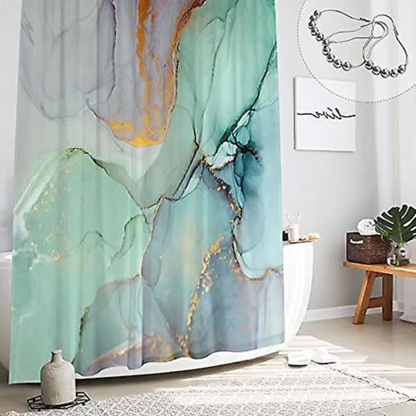 Abstrakt duschdraperi i marmor 150*200 cm, blågrön lila jadestruktur guldränder Ombre akvarellmålning, modern bläckkonstdekor Vattentät tyg