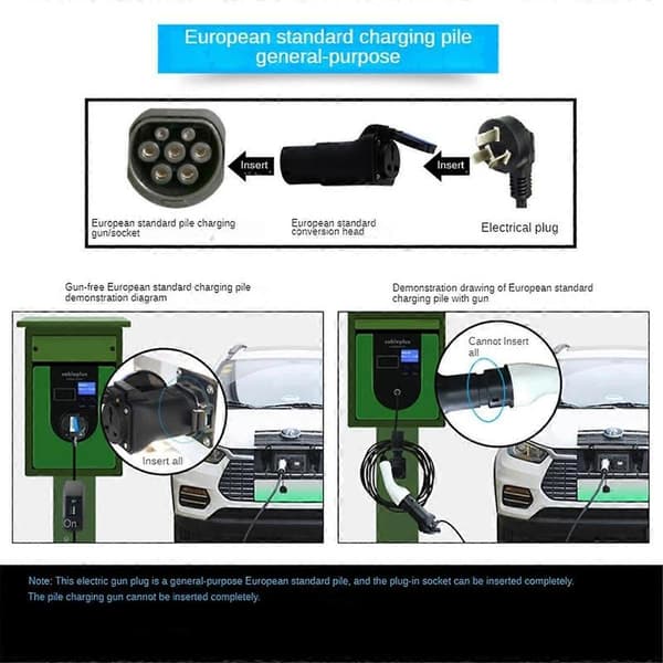 16A Elbilslader EVSE-adapter Bærbar EV-stik Type 2 til 2-polet stik, EU-stik