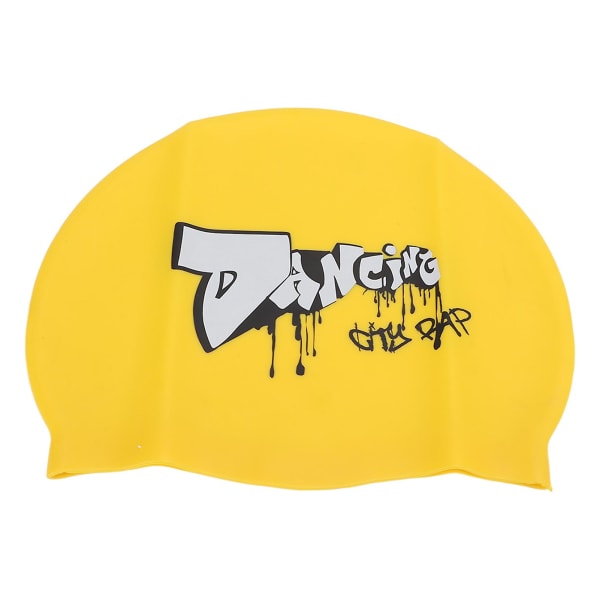Gul printed vattentät cap för vuxna, anti-halk randig design, långhårig simhatt
