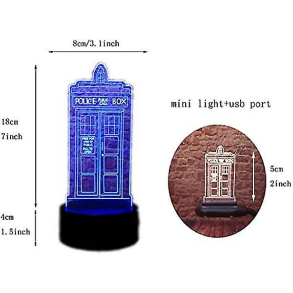 Veeki Tardis 3D Illuusio Led Doctor Who Makuuhuoneen Yöpöytävalaisin RGB 16 Väri Kaukosäätimellä Pöytälamppu (1)