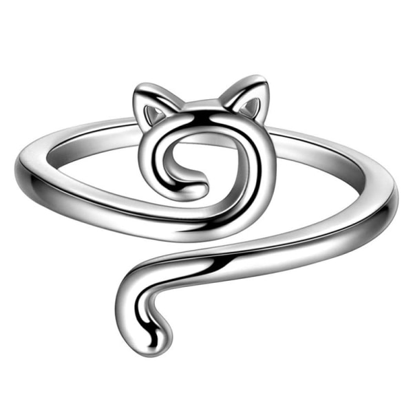 Söt katt justerbar ring S925 katt söt mjau stjärna silverring öppen glänsandeLovely C