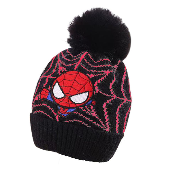 Børn Drenge Spiderman Beanie Hat Vinter Varm Pom Pom tyk strikket skihue Black
