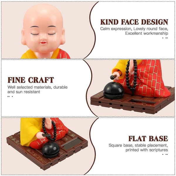 1 st Solar Driven Bobblehead Munkfigur Buddha Munk Staty Hem Bil Instrumentbräda Dekoration