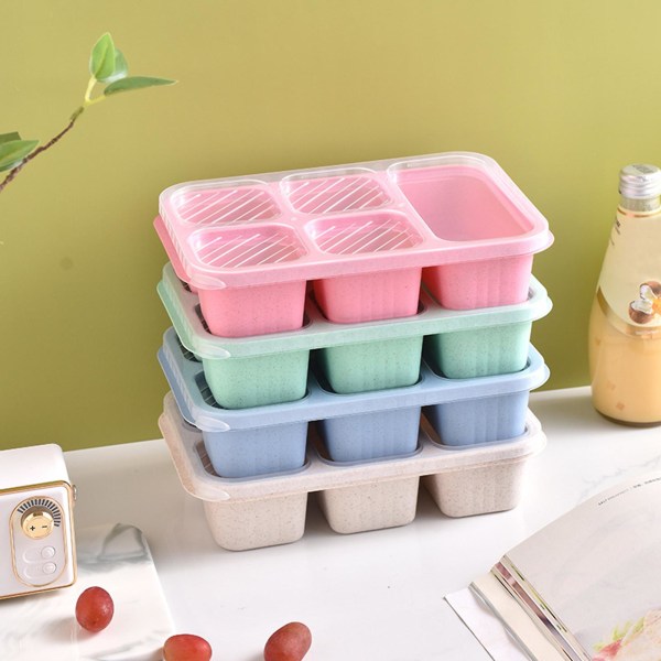 4 stk Madkasse 5-rums Design Bento Box Bærbar genanvendelig frugt Snack Box med klart låg til hjemmekontor picnic