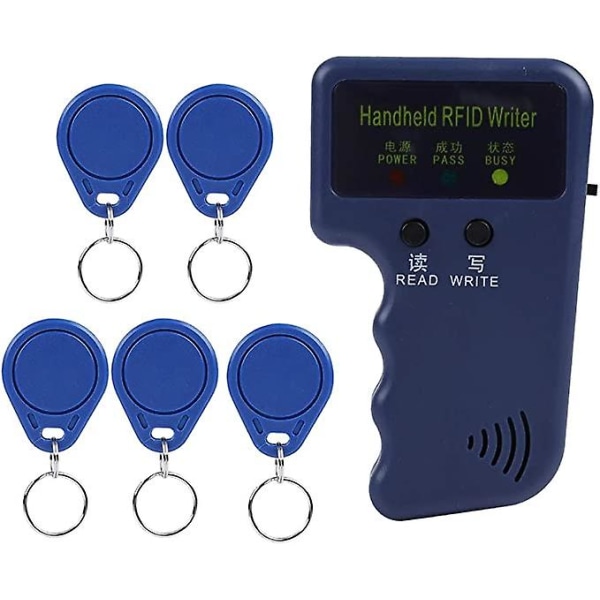 Bærbar håndholdt 125KHz RFID ID-kortskriver, kopimaskine duplikator med 5 stk skrivbare EM4305 nøglekort til hjemmesikkerhed