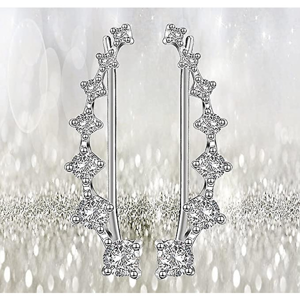 7 Krystaller Øremanchetter Hoop Climber S925 Sterling Sølv Øreringe Hypoallergeniske Øreringe