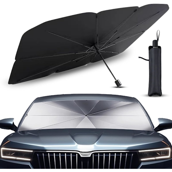 Aurinkovarjo auton tuulilasiin, SUV- ja kuorma-autojen aurinkovarjo, UV-suojattu, taittuva 360 asteen kiertävä varsi (polyesteri, 140 cm x 80 cm).