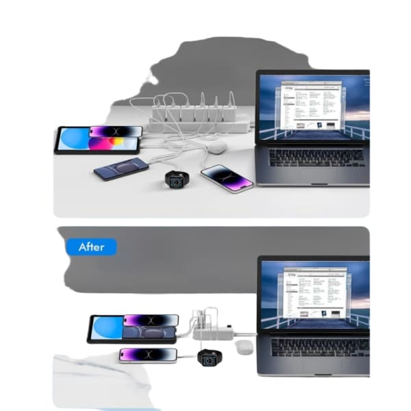 USB C, 6-ports USB-oplader, 2 USB-C-porte + 4 USB-A-porte, multi-USB-oplader