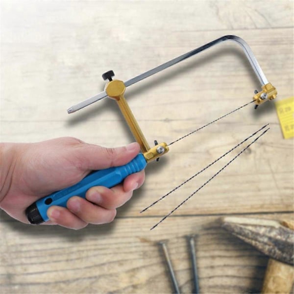 Justerbar Bågfil U-Formad Figursåg för Hantverk Smycken DIY Verktyg med Spiralblad Verktyg Handsåg med 16 Blad As Shown