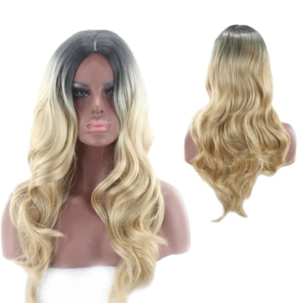 Paryk Sort, grå, blond inkl. paryknet & hårkam