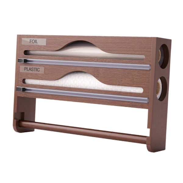Wrap Dispenser Bambus Aluminiumfolie og Bagepapir Opbevaring 3 in 1 brown