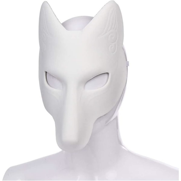 Fox Mask målningsbar pappersmask Vit gör-det-själv-mask för Halloween, maskeradboll, djur-cosplay Kabuki-masker (vit) (1 st)