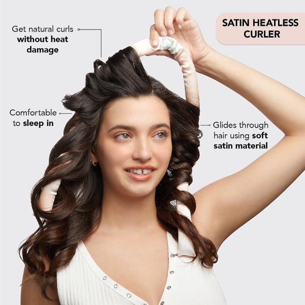 Satin Heatless Curling Set Hårrullar för Heatless Curling, Heatless Hair Curlers Overnight Curls Hårrullar att sova i Heatless Curling Rod Headban C