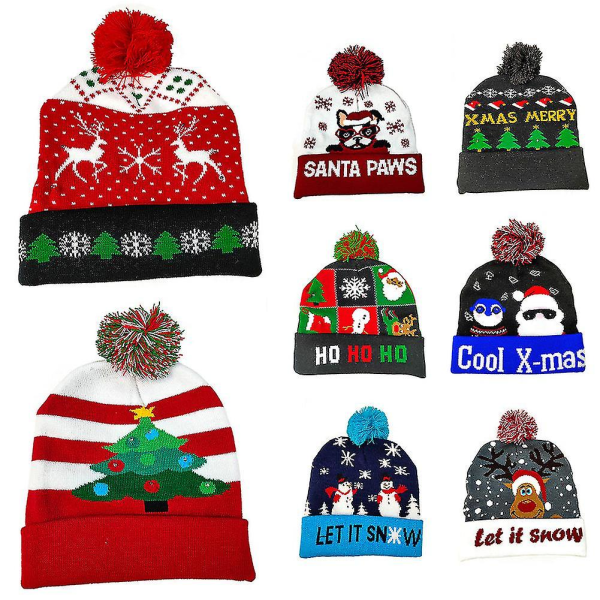 Mode Unisex Vinter Tyk Varm Led Strikket Beanie Hat Med Ball Xmas Decor 4