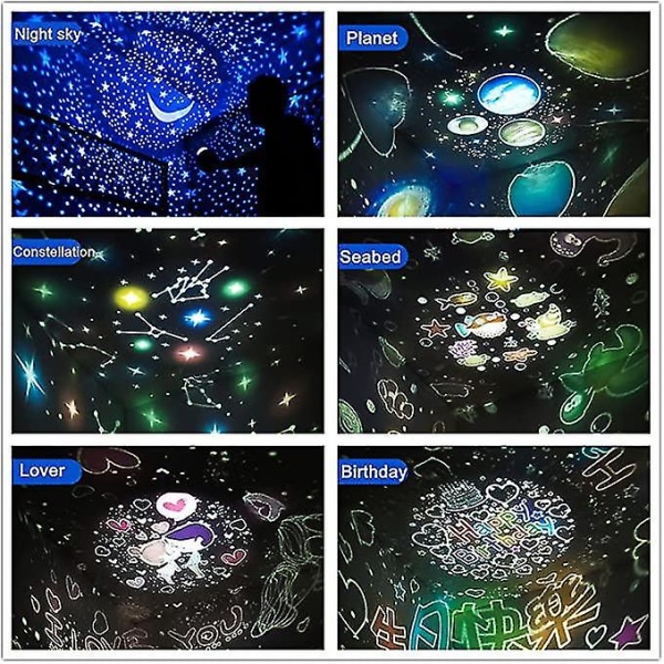 Fjärrkontroll och timerdesign Havsbotten Stjärnhimmel Roterande Led Star-projektor för sovrum, nattljus för barn, nattfärg Månlampa för barn Ba