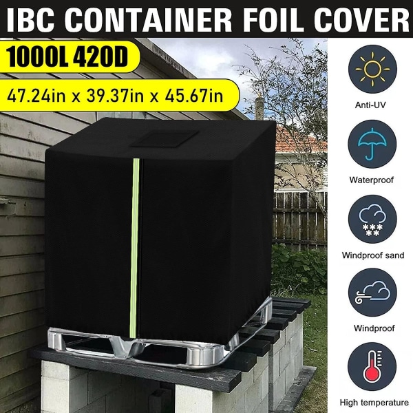 Ibc Cover, Vattentank Ibc Container Presenning, 420d Ibc Uv-skydd / Regnvattenskyddande Cover, Med öppningsbart blixtlås, Reflexrand, För 1